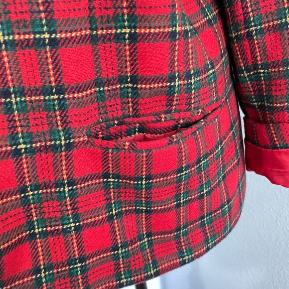 Vintage 1990s Tartan Plaid Blazer Jacket Zip Front Red Christmas Winter Festive - Picture 9 of 14